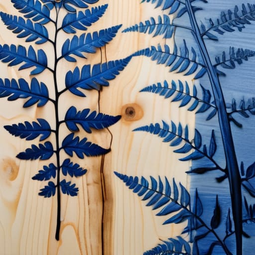 Cyanotype printing on wood nature guide.