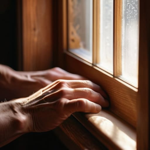 Draught-proofing an old window for warmth.